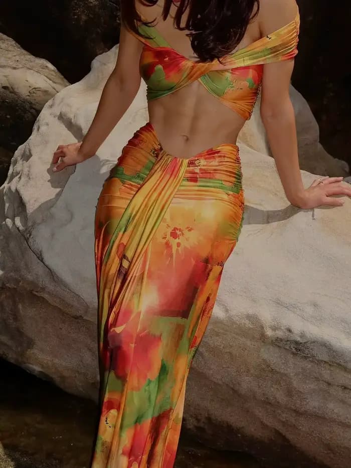 3 pièces Bikini 2025 Sexy rétro imprime femmes maillots de bain maillots de bain une épaule Bikini e