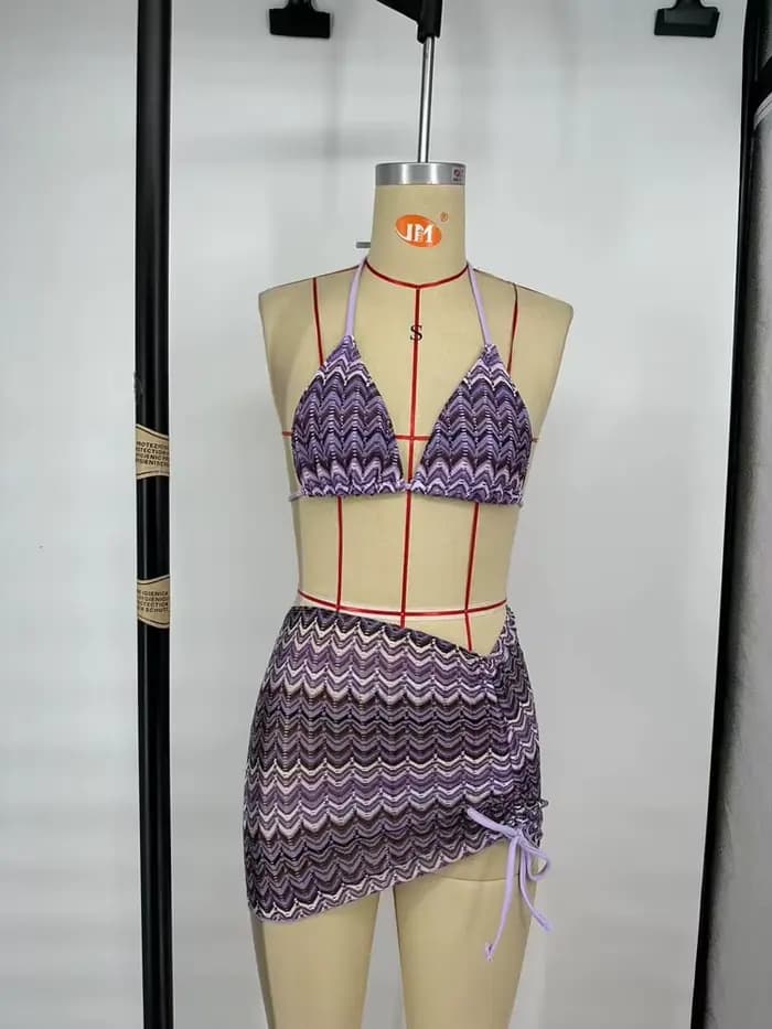 Ensemble de Bikini tricoté à la mode pour filles douces et épicées, maillot de bain bohème imprimé r