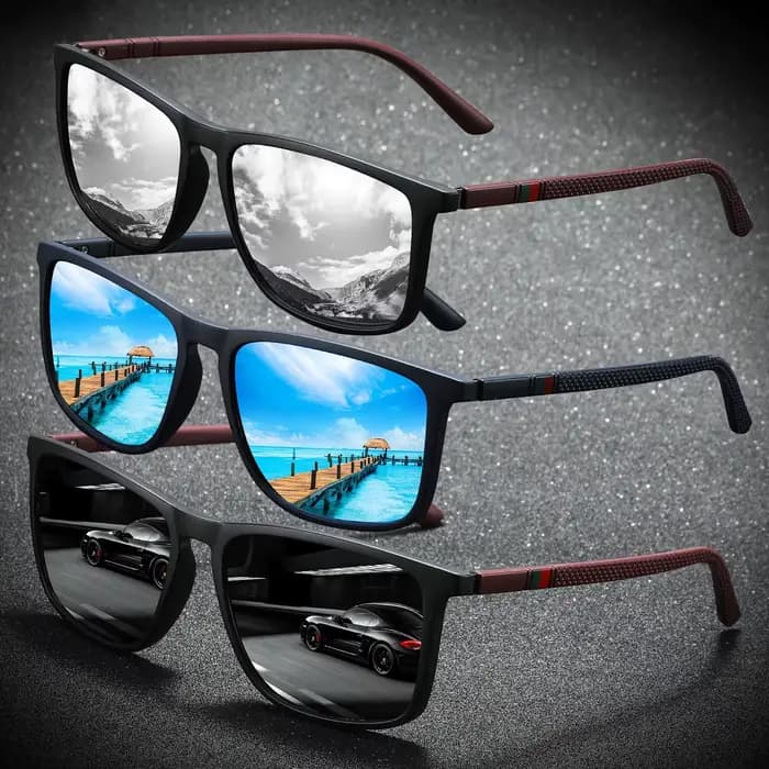 Lunettes de soleil de protection polarisées carrées, Anti-éblouissement, pour fête d'été, vacances, 