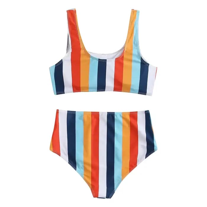 Maillot de bain à rayures, sexy, soutien-gorge push up, culotte taille haute, col licou, ensemble de