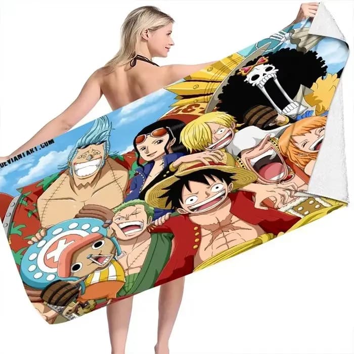 Serviette de plage Anime One Piece, serviette de bain d'été dessin animé Luffy, serviette de bain de