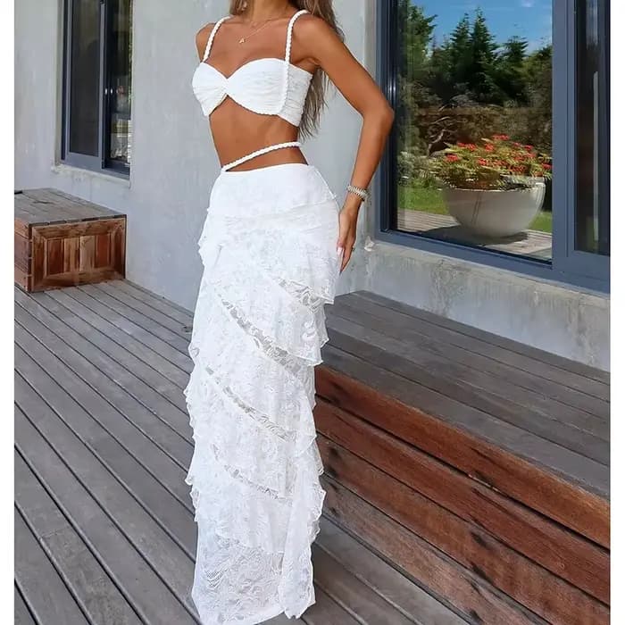 Ensemble bikini en dentelle pour femme, maillot de bain sexy uni, micro bikini à volants irréguliers