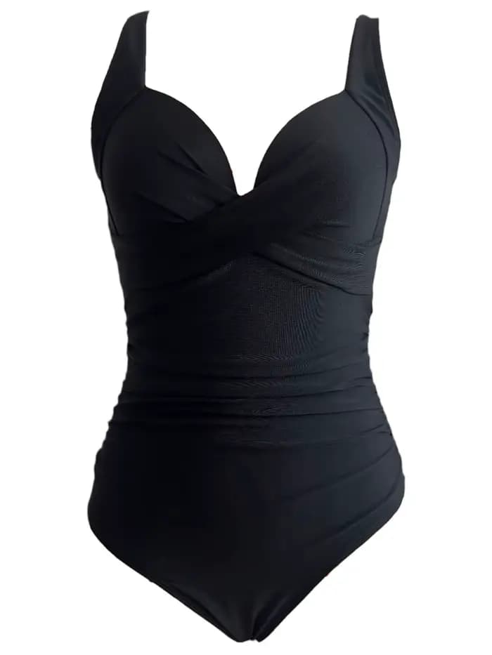 Maillot de bain froncé uni pour femmes, une pièce, couleur unie, vêtements de plage, pour baigneurs,