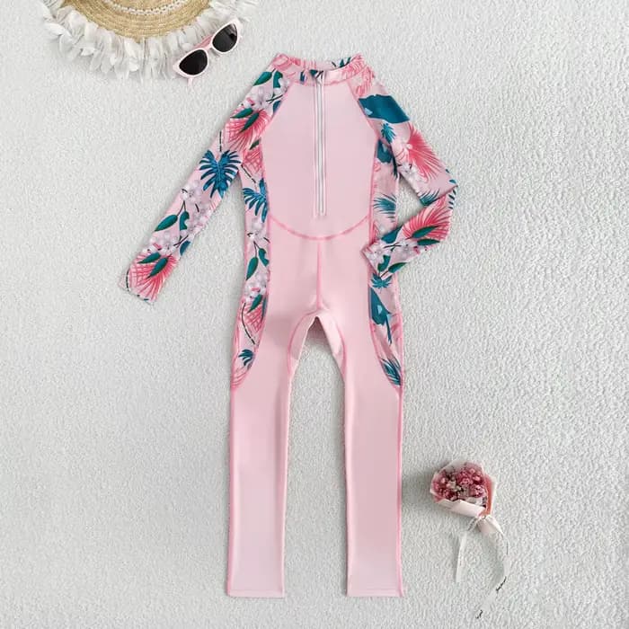 Maillot de bain une pièce à manches longues pour filles, combinaison de plongée zippée, nouvelle col