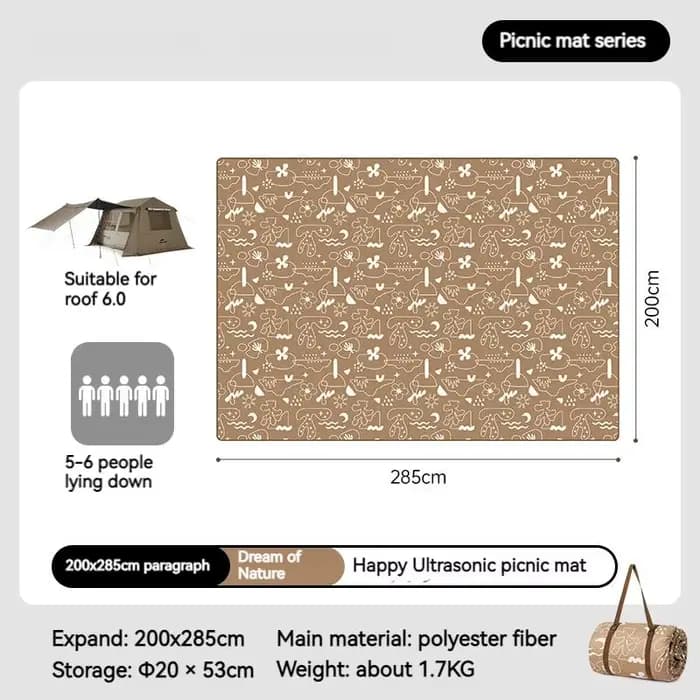 Natureifa-Tapis de plage imperméable pour 5 à 8 personnes, Tente de camping en plein air, Impression