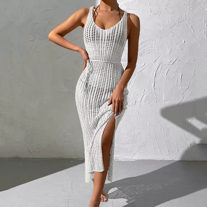 Sarong-Robe de plage en résille, tunique ronde, sexy, cover-up pour les maillots de bain, crochet, p