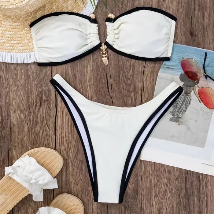 Ensembles de bikinis bandeau marron 2026, maillot de bain sexy pour femmes, maillot de bain bicolore