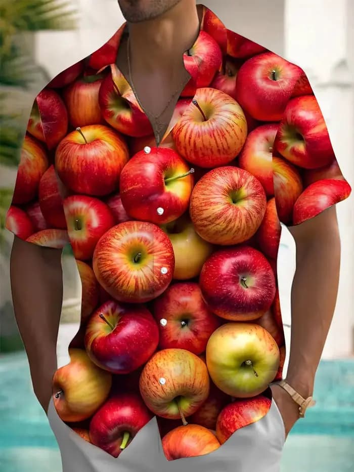 Chemise hawaïenne à manches courtes pour hommes, imprimé fruits fraises, tissu en Polyester, adapté 