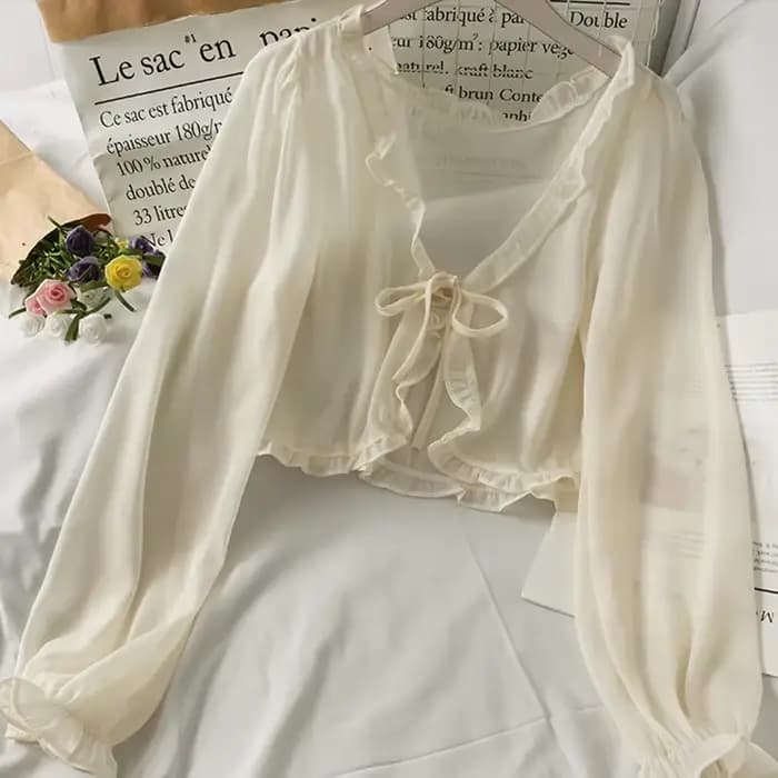 Manteau de Protection Solaire en Dentelle pour Femme, Cardigan à Volants avec Nministériels d, Chemi