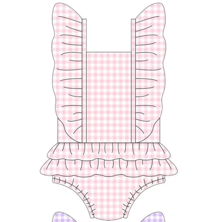 Nouveau maillot de bain une pièce à volants imprimé à carreaux uni pour fille, style vacances en bor