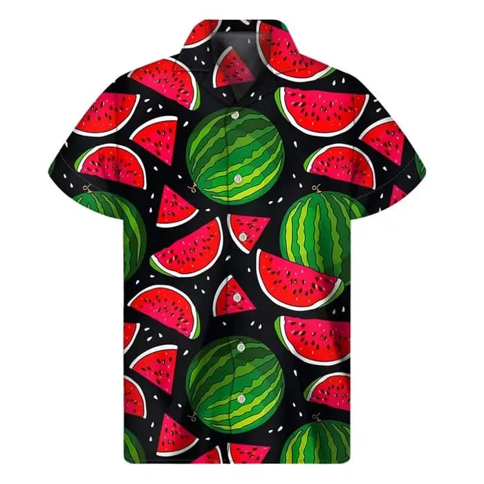 Chemise hawaïenne graphique pastèque tropicale, manches courtes, chemises à boutons de Fruits imprim