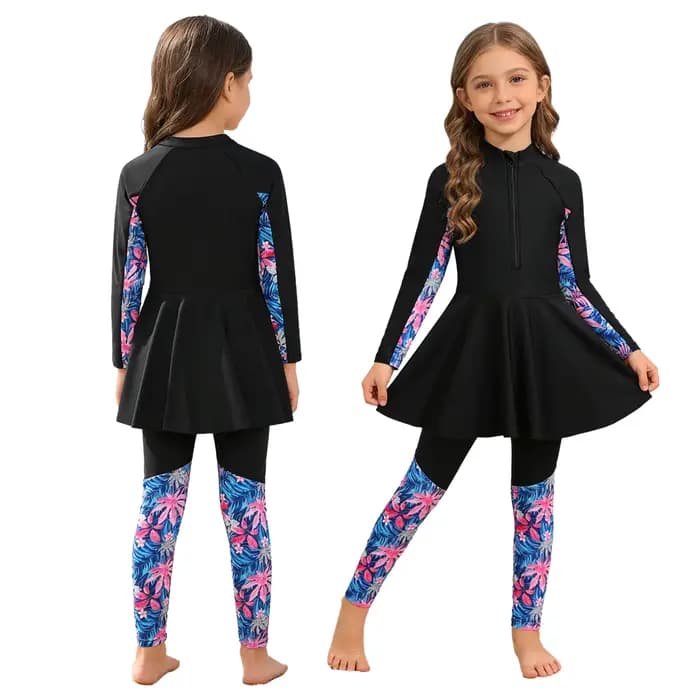 Maillot de bain trois pièces pour filles, couvrant entièrement le corps, pour le surf, avec haut à m