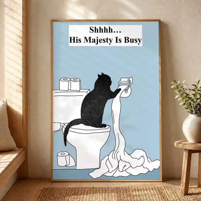Affiche drôle de chat noir pour salle de bain, autocollant mural auto-adhésif HD imperméable et asso