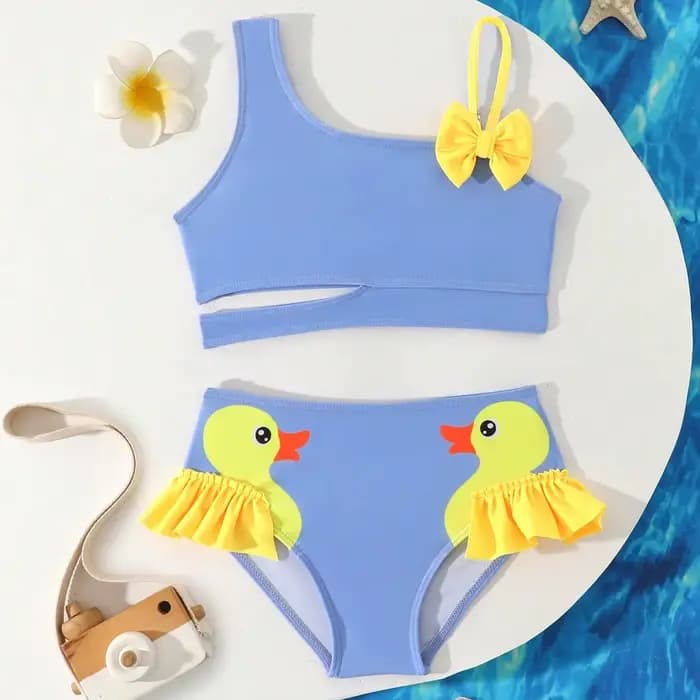 Maillot de bain bikini taille haute à volants pour petites filles 2026, maillot de bain uni pour enf