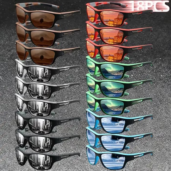 18 Paires de Lunettes de Soleil Sportives Vintage Camouflage pour Hommes et Femmes, Idéales pour la 