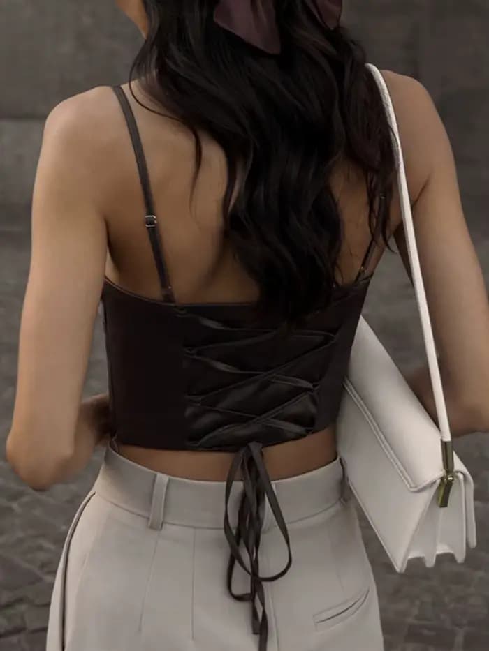 Haut Moulant Sexy à Bretelles Spaghetti et Dos auxpour Femme, Streetwear Élégant à Lacets pour ix, É