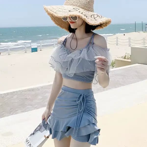 Maillot de bain deux pièces pour femmes, bikini sexy, élégant, dos nu, à volants tendres, à la mode,