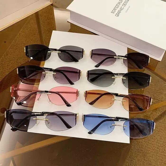 Lunettes de soleil ovales sans bords pour femmes, UV400, verres noirs dégradés surdimensionnés, mont