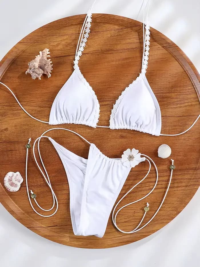 Maillot de bain blanc Rinabe à fleurs, bikinis triangle, maillots de bain string, maillots de bain c