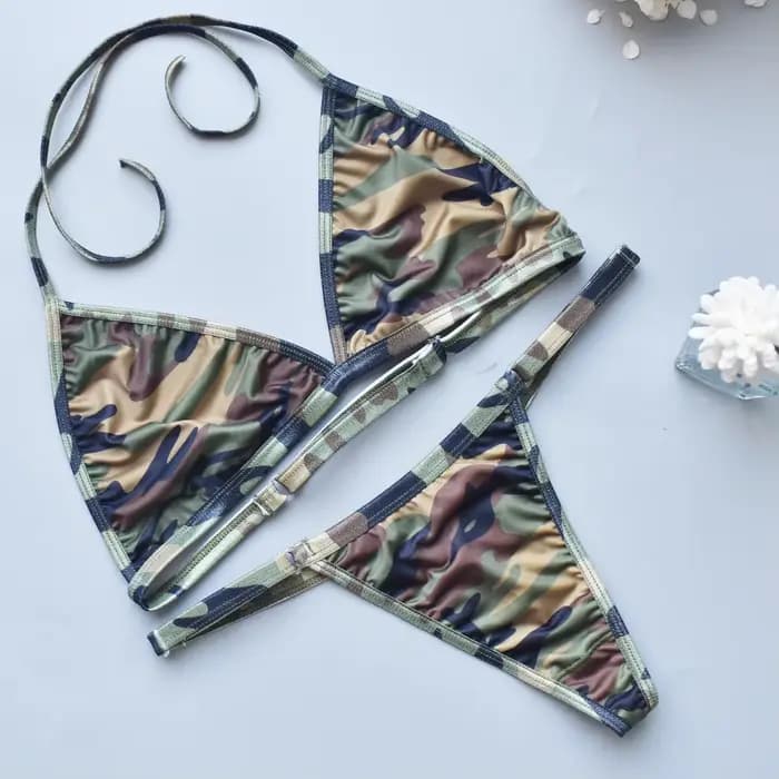 Ensemble Bikini Camouflage Femme Sexy Imprimé Maillot de Bain Deux Pièces String Dos Nu 2026 Tenue d
