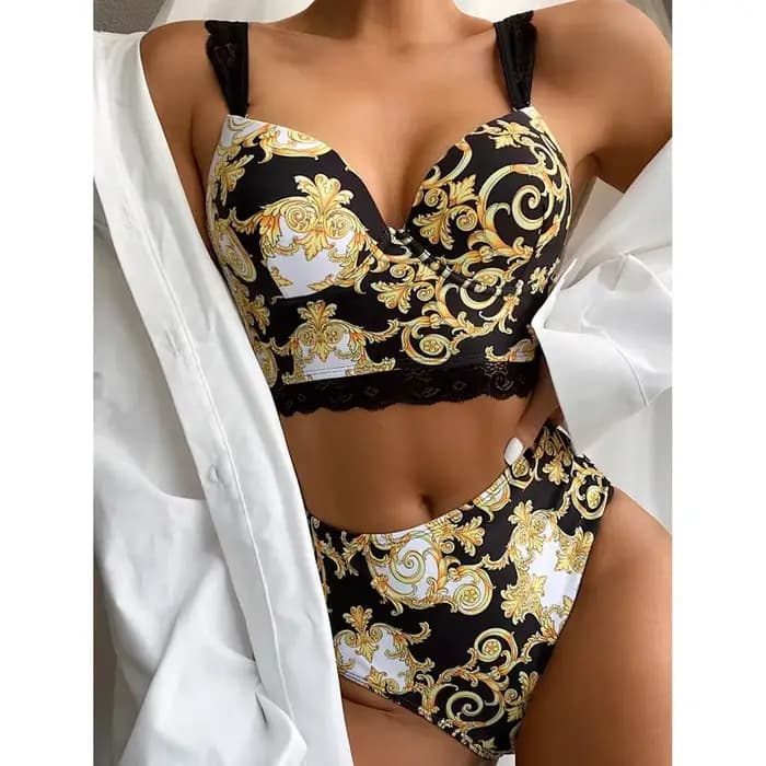 Maillot de bain imprimé pour femmes, soutien-gorge push up, culotte taille haute, bikini, ensemble d