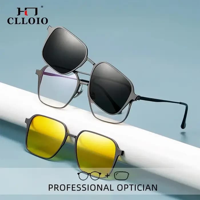 CLLOIO aluminium 3 en 1 pince magnétique optique myopie lunettes pour hommes lunettes de soleil pola