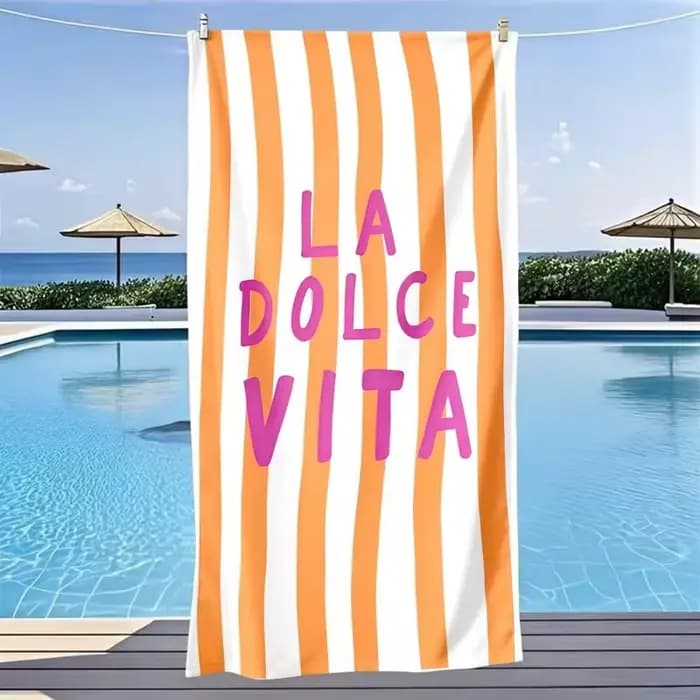Serviette de plage rayée orange La Dolce Vita, séchage rapide, microfibre absorbante, sans sable, po