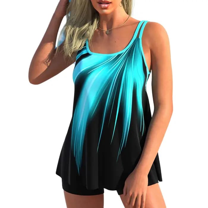 Maillot de bain deux pièces pour femmes, tankini d'été, imprimé à la mode, fibre précieuse, short