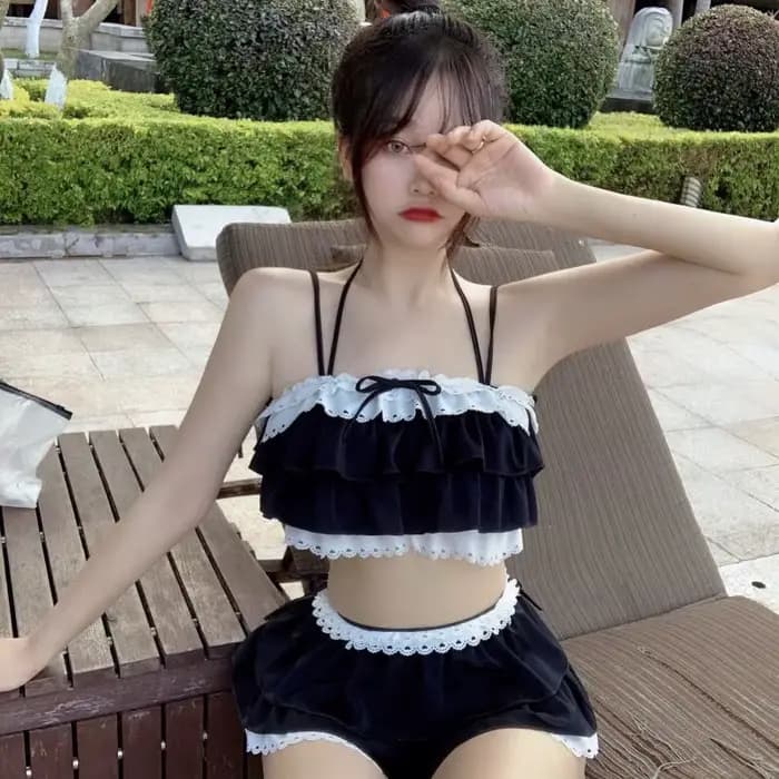Ensembles de bikini au design girlish Kawaii pour femmes, vêtements de plage minces et chics pour ad