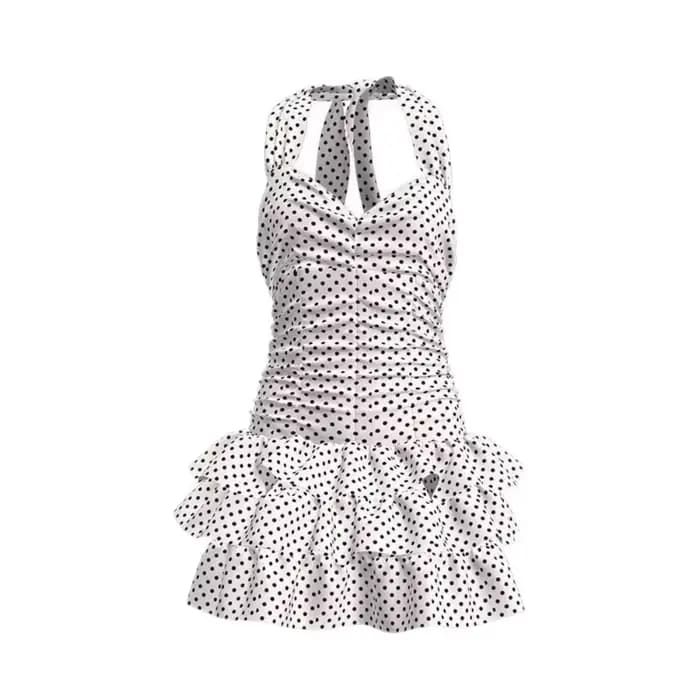 Maillot de bain une pièce à volants et pois, dos nu, style bandage, ourlet à volants, taille haute, 