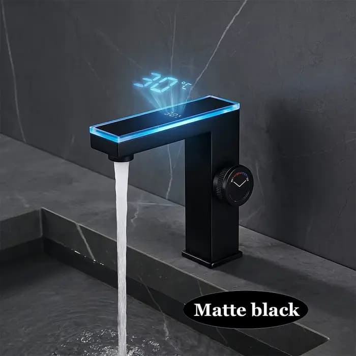 Robinet de lavabo noir, blanc, gris, de luxe, avec affichage numérique, mitigeur eau chaude et froid