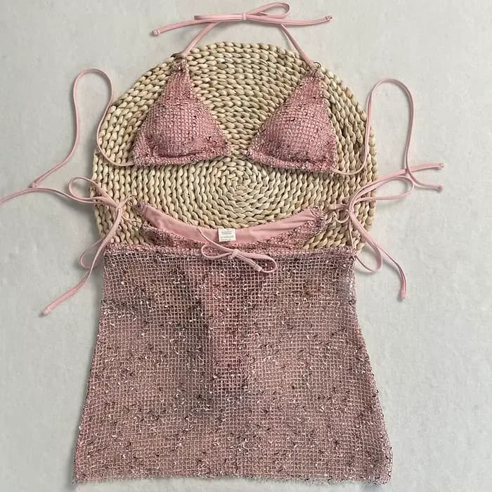 DEBAIOR Maillot de bain brillant avec jupe Cover-Up 2025 Ensemble bikini 3 pièces pour femme Maillot