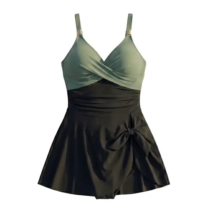 Maillot de bain femme slim fit sans manches plissé col en V pour l'été – Tenue de plage