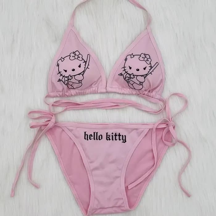 Maillot de bain Sanrio Hello Kitty Kawaii, style bikini simple et créatif, motif dessin animé, dos n