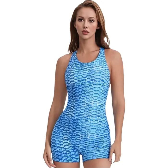 Maillot de bain une pièce moulant imprimé pour femme, dos croisé, style shorty, pour la natation et 