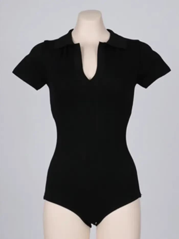 Vzvn 2026 Nouveau Maillot de Bain Une Pièce Coréen Slim Sexy Uni Col en V Manches Courtes pour Femme