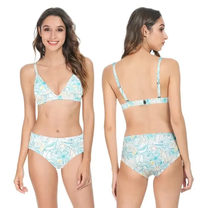 Femmes Bikini maillot de bain taille haute coquille imprimé décontracté multicolore à la mode Sexy d