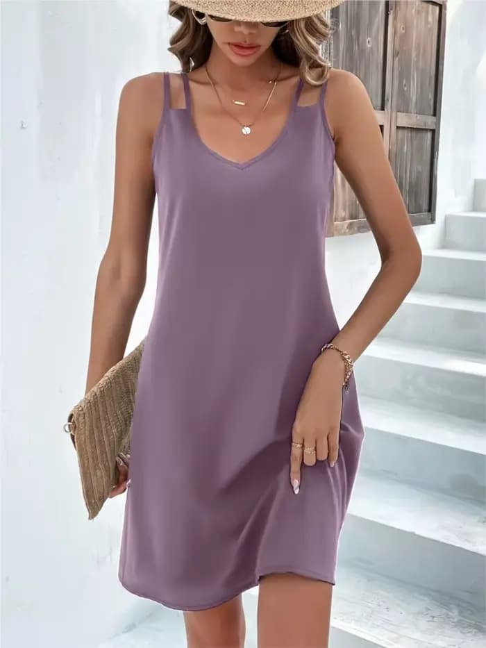 Robe de plage à double bretelles pour femmes, robes de vacances, mode estivale, solide, décontracté,