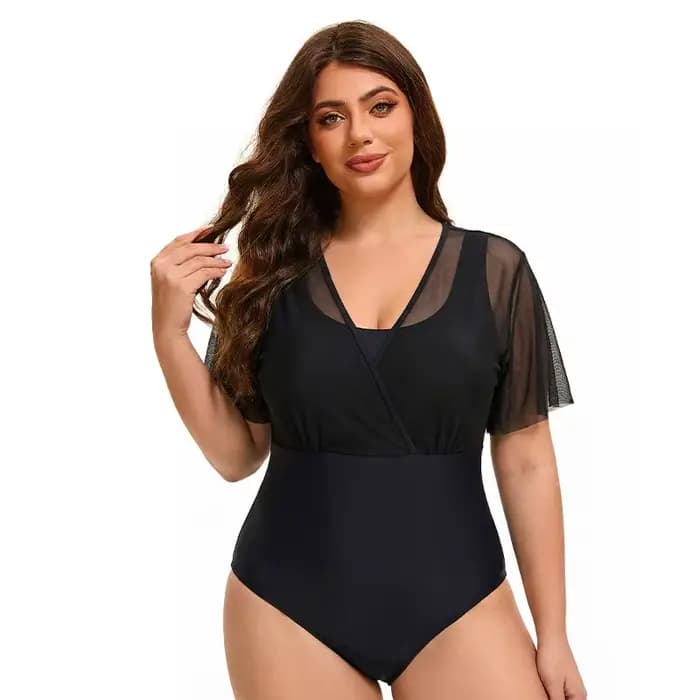 Maillot de bain une pièce grande taille pour femme, effet ventre plat, col en V, avec empiècements e