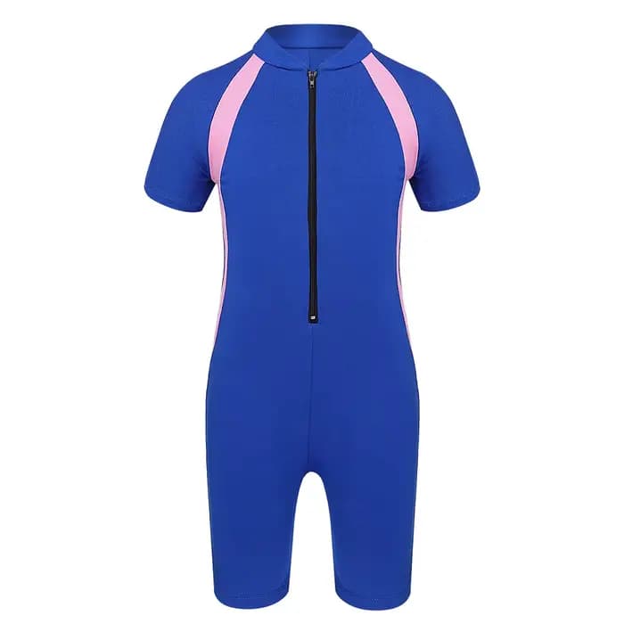 Combinaisons maillot de bain filles manches courtes enfants une pièce maillot de bain fermeture écla