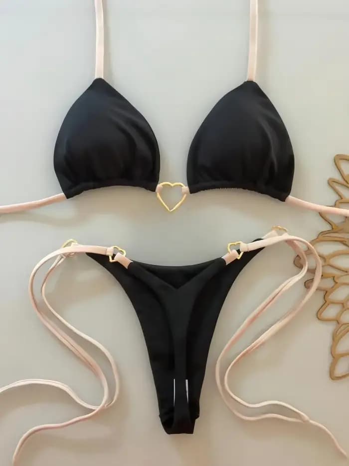 Ensemble de bikini sexy à bretelles croisées, couleur unie, maillot de bain deux pièces pour femmes,