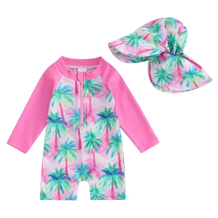 Veoraitiin-Maillot de bain pour nouveau-né fille, manches longues, fermeture éclair, protection anti