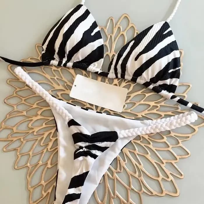 Nouveau Bikini femme maillot de bain imprimé fendu mode string plage vacances