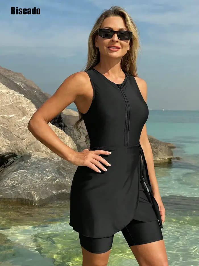 Riseado 2026 Maillot de bain une pièce sans manches pour femme avec protection solaire et fermeture 