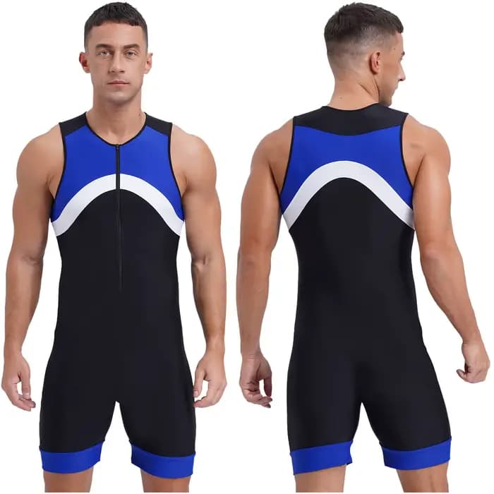 Maillot de bain une pièce pour hommes, protection contre les éruptions cutanées, fermeture éclair, U
