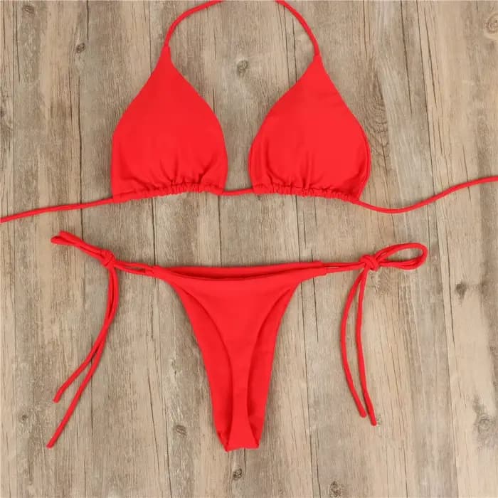 Sexy string Bikini ensemble côté licou cravate maillot de bain dames sangle fendue réglable pansemen