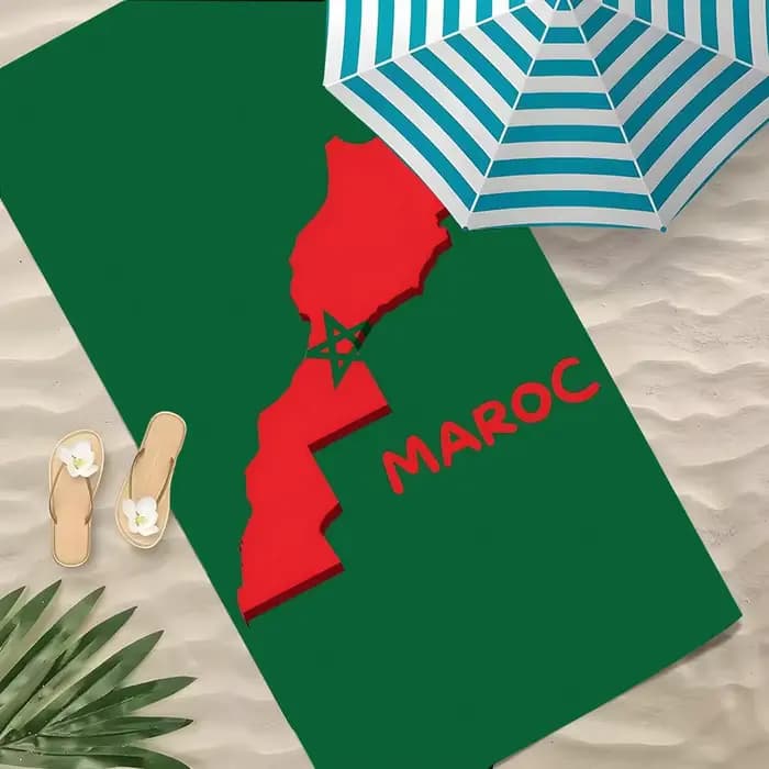 Serviette de plage en polyester à séchage rapide, sans sable, avec drapeau et carte du Maroc, idéale