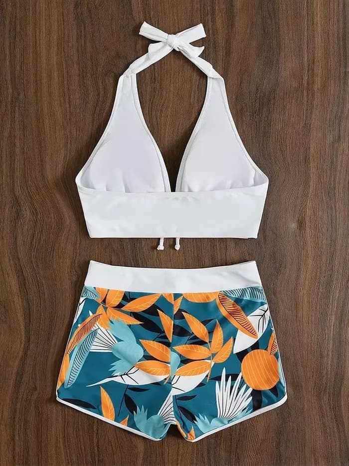 Maillot de bain pour femmes, imprimé, col conservateur, angle plat, taille haute, bikini à angle pla