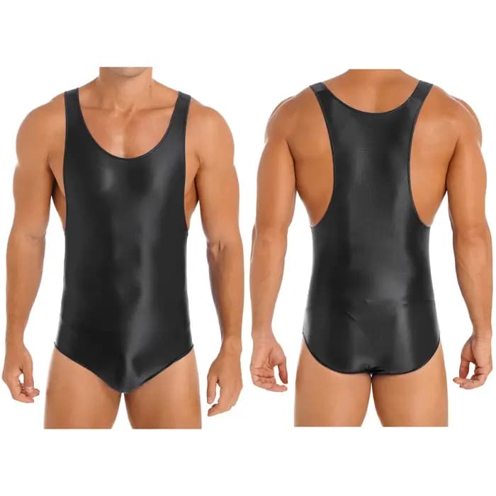 Maillot de bain une pièce brillant pour hommes, fermeture éclair sur le devant, combinaison courte, 
