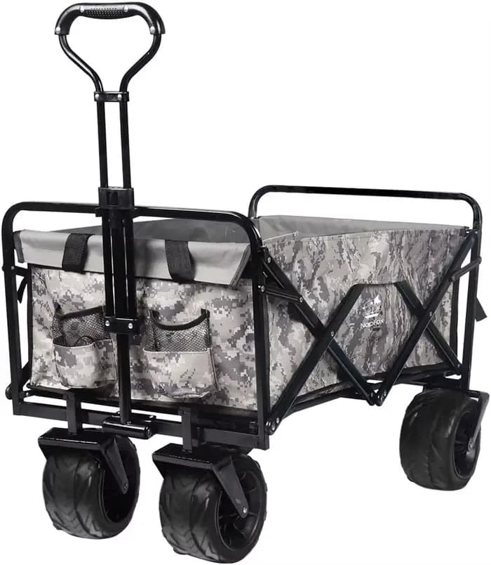 Chariot de plage pliable tout terrain, chariot de plage pliable rapide avec grandes roues pour le sa